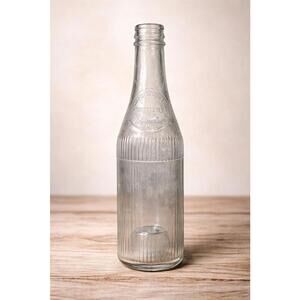 Curtice Brothers Antique 1910s Clear Ribbed Glass Ketchup Bottle, 2.25x8”
